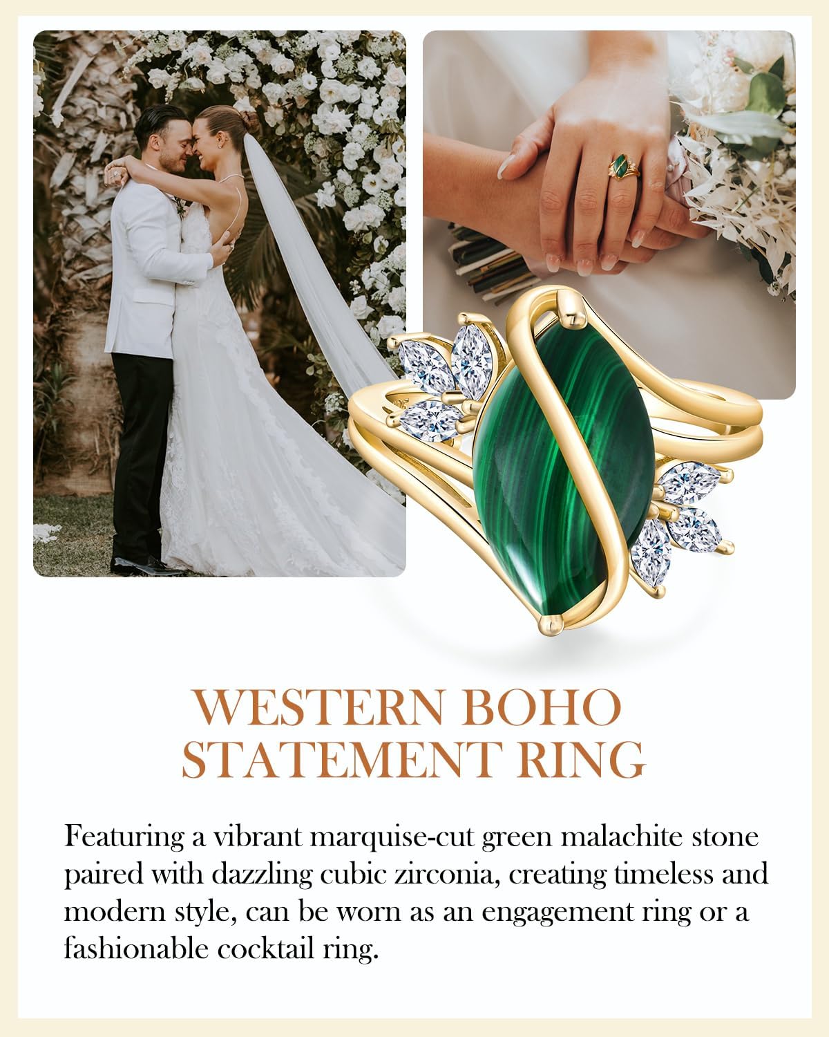 AIBAO Marquise Turquoise/Malachite Engagement Ring for Women Sterling Silver 4-7 Carat Natural Gemstone Cocktail Rings Western Jewelry Size 6 to10 - Image 4