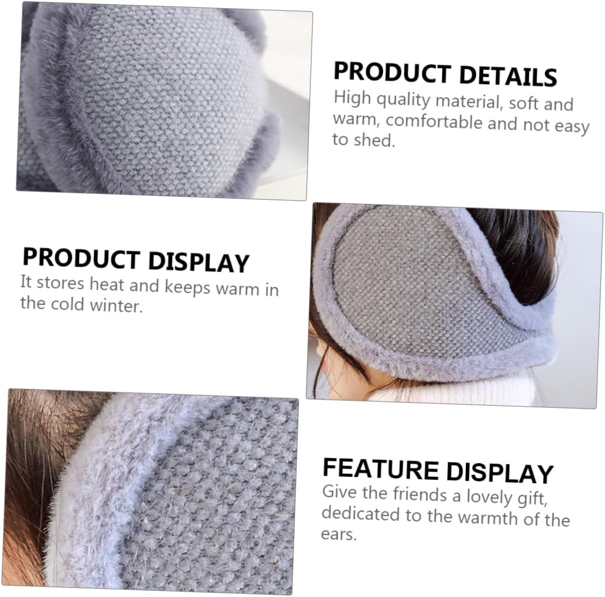 TOYANDONA Windproof Plush Earmuffs for Men and Women, Foldable Winter Ear Protector, Smoke Gray Warm Ear Warmer for Outdoor Cold Weather