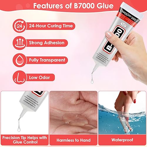 Miniatura 4 de Pegamento para manualidades B7000 de 1.7 fl oz, pegamento transparente multiusos para manualidades, cuentas de joyería, tela, tela, arte de uñas,