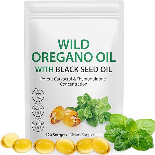 Cápsulas blandas de aceite de orégano, 120 cápsulas de aceite de orégano, 165 mg de Carvacrol, aceite de orégano formulado 2 en 1 con aceite de