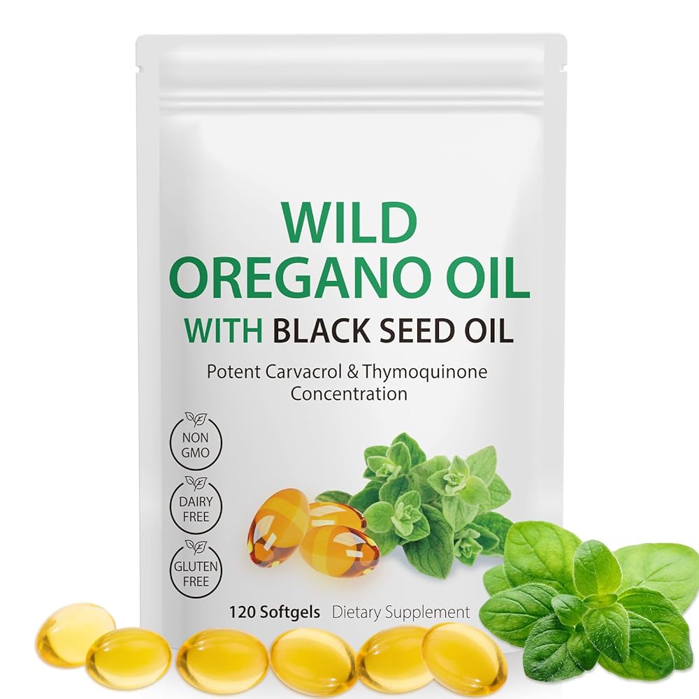 Oil of Oregano with Black Seed Oil, 6000mg Oregano Oil Capsules Organic, of Oregano Supplement Capsules, Natural Antioxidants, Non-GMO, Gluten Free, 120 Softgels