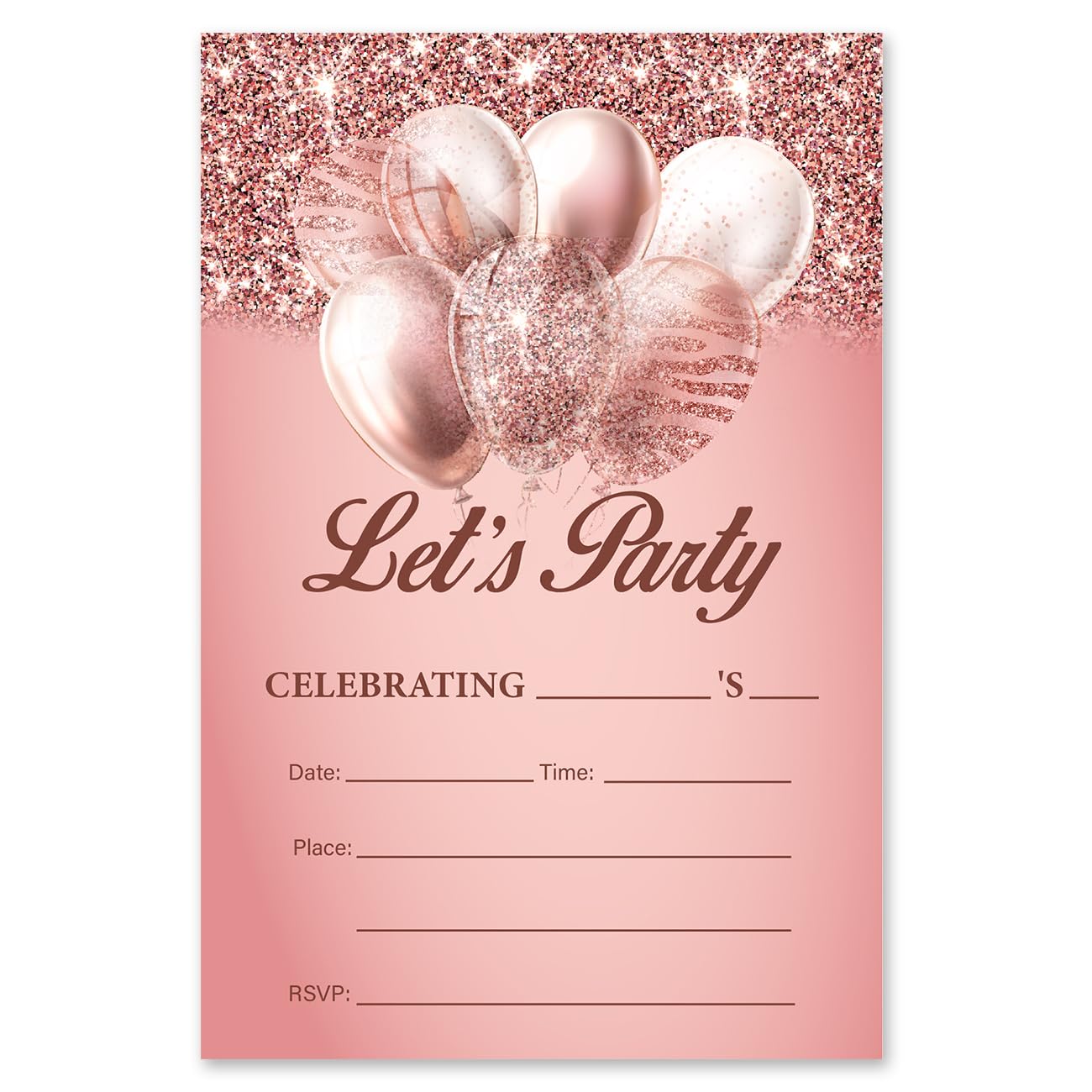 Rose Gold Glitter 11th Birthday Invitations - 20 Cards With Envelopes