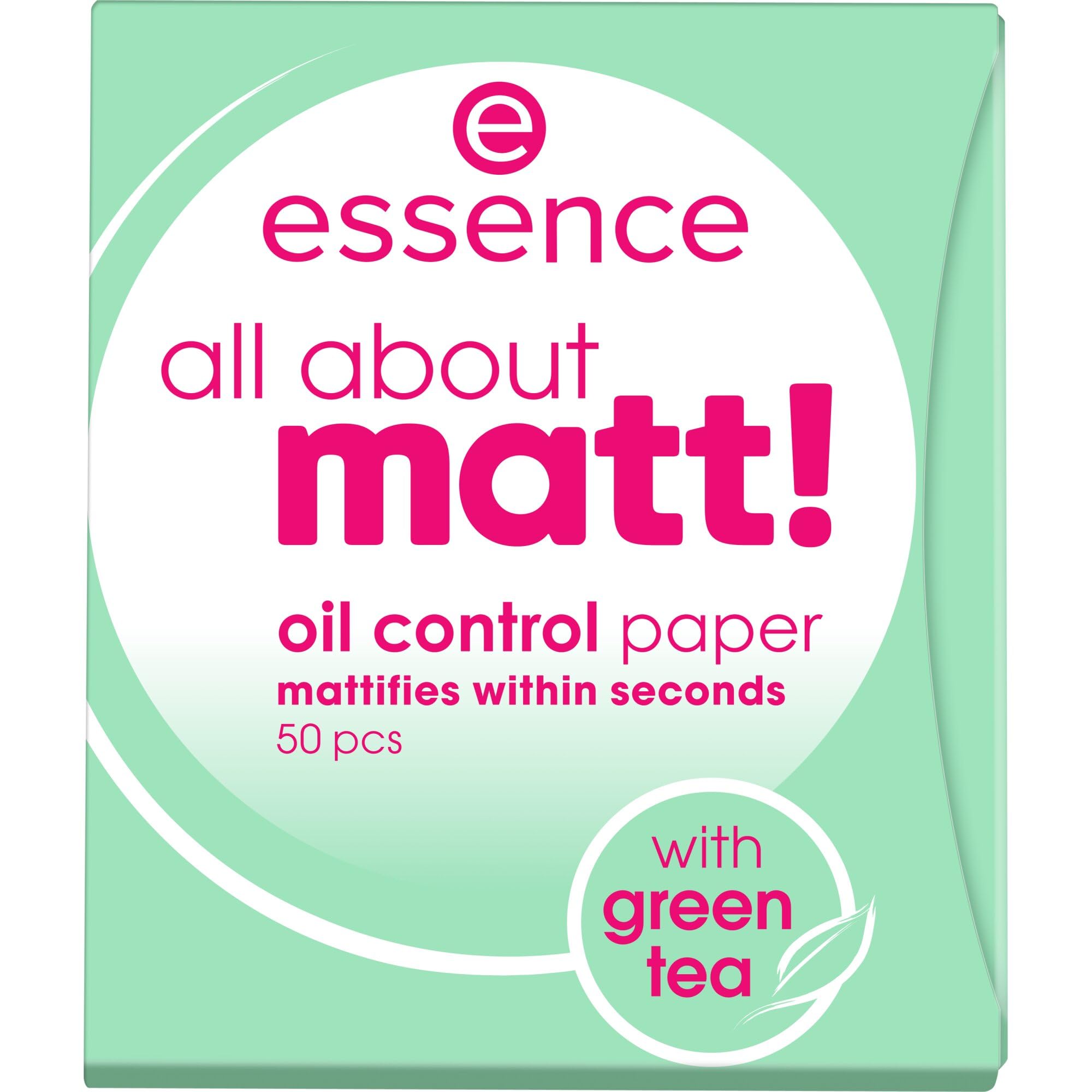 essence all about matt! oil control paper, mattierendes Papier, Puderpapier, transparent, glanzabsorbierend, matt, Nanopartikel frei, ohne Parfüm, ölfrei (50 Stück)