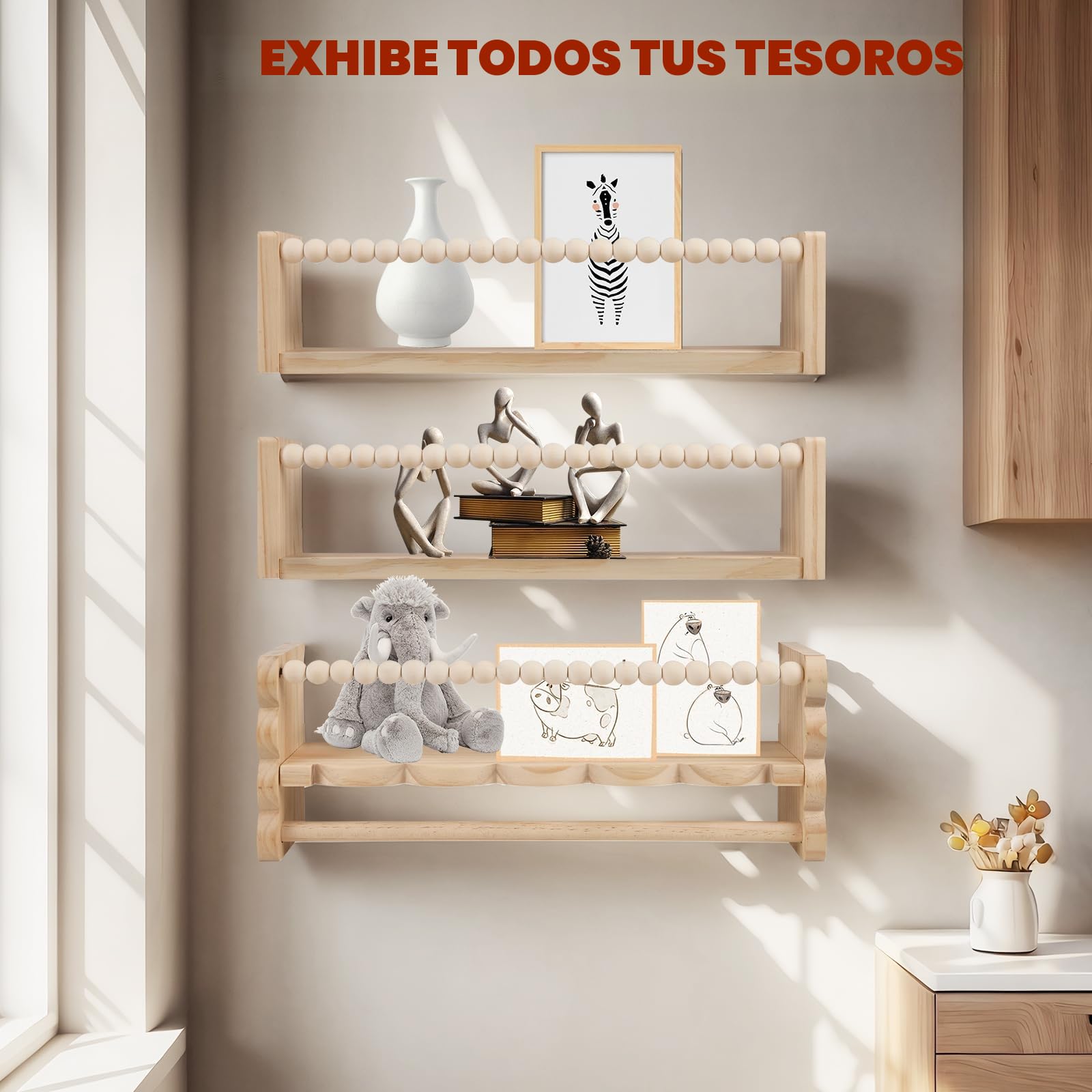 Estantería infantil de pared, juego de 3 unidades de 40 cm, para habitación infantil, con pantalla para colgar fotos
