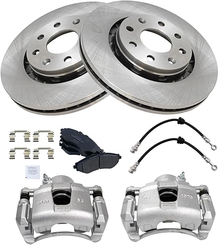 Front Brake Pad and Rotor Set Ceramic Rotors Calipers Hoses Compatible with 2004-2011 Chevrolet Aveo 2007-2011 Aveo5 2009 Pontiac G3