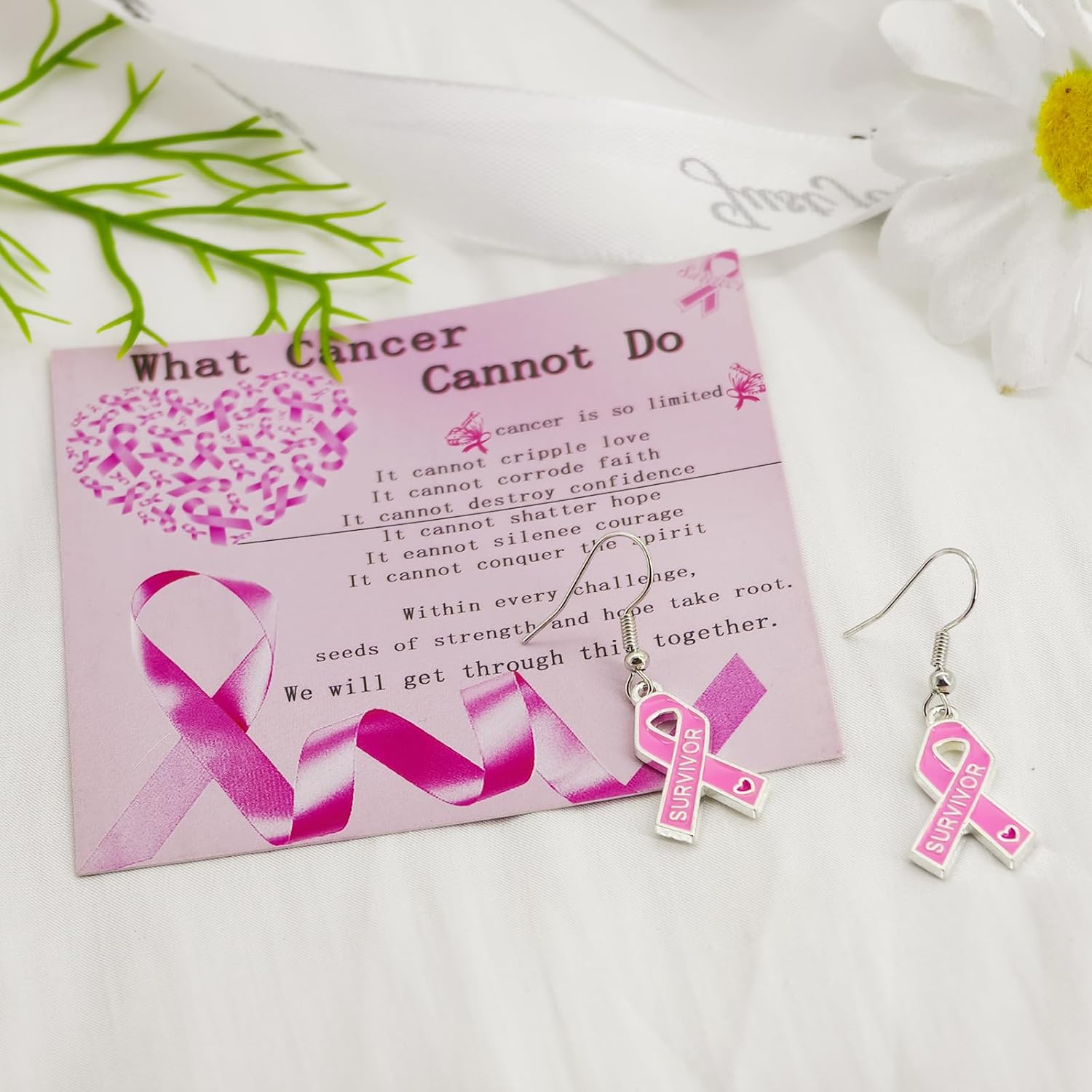 Breast Cancer Awareness Earrings Pink Ribbon Design For Women Breast Cancer Awareness Drop Earrings - Image 5