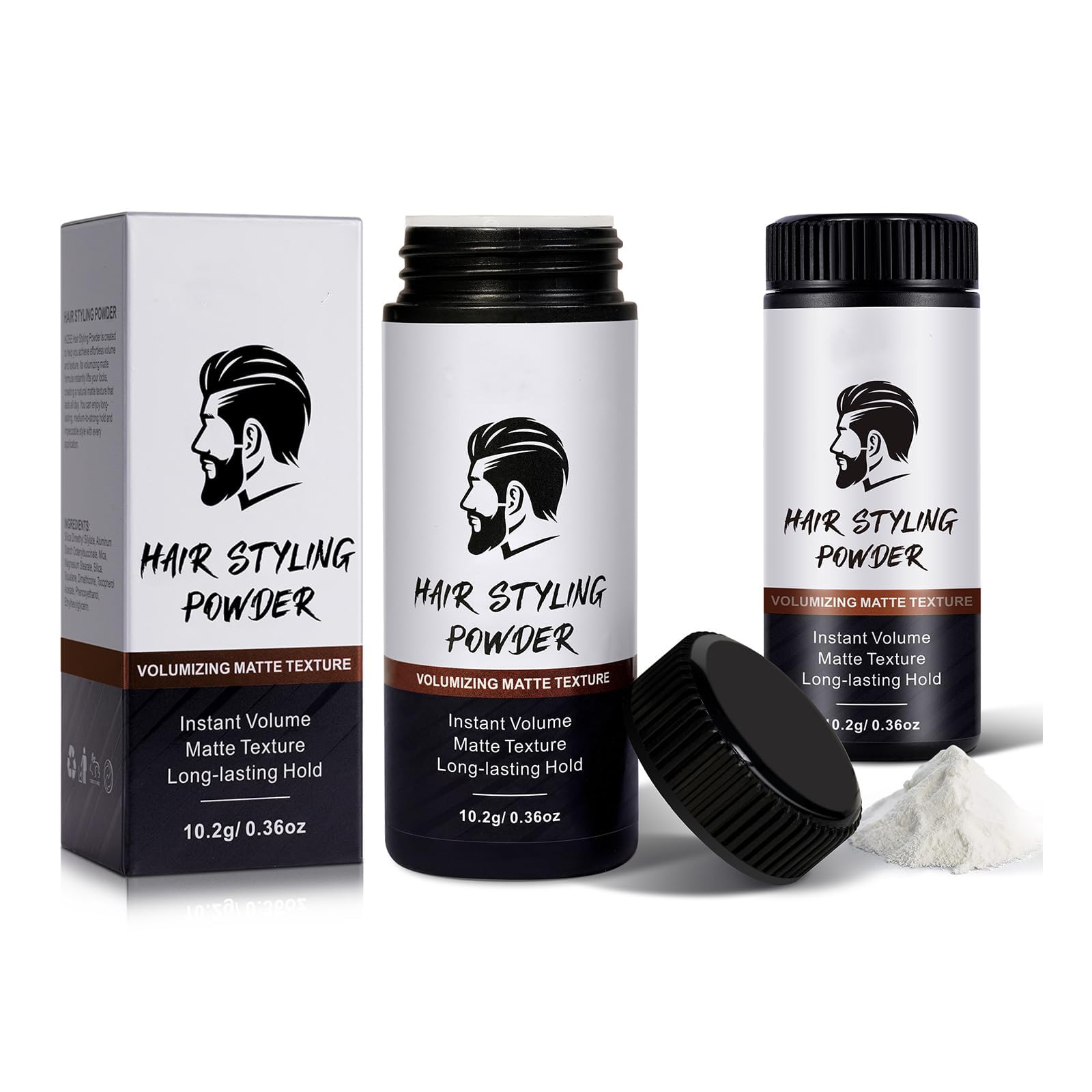 2 Pack Hair Styling Powder, Polvere per Lo Styling dei Capelli per Uomo, Texturizing Powder,aggiunge volume ai capelli, Aspetto Opaco e finitura naturale, Facile da Applicare