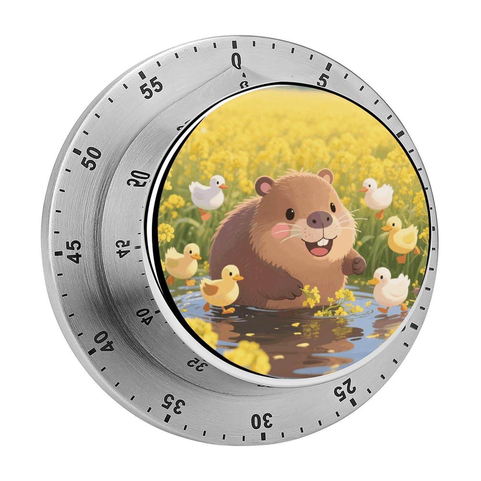 Cute Capybara Timers Kitchen Chef Cooking Timers Portable Countdown Alarm Loud Countdown Clock Waterproof Stainless Steel Timer Compact 60-Minute Mechanical Timer Daily Use