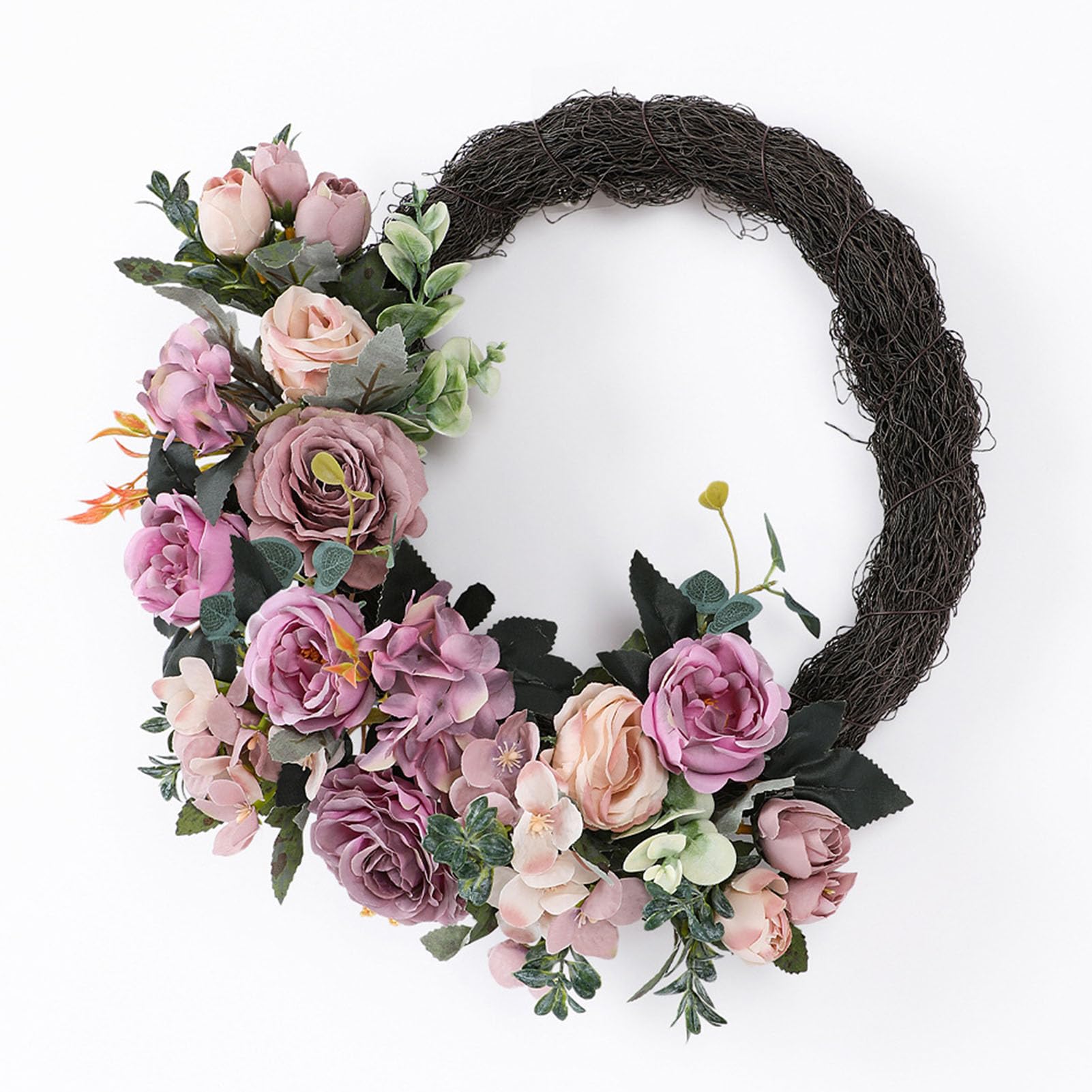 Ausla Spring Easter Wreath, Faux Silk Purple Rose Layered Design (Purple