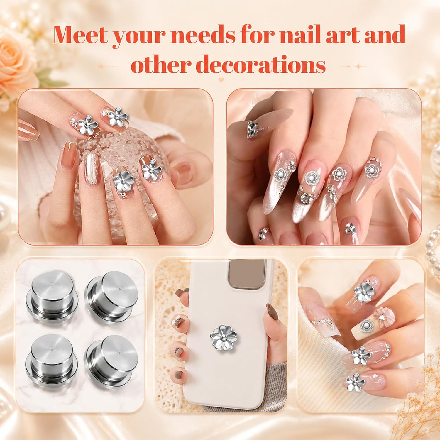 Rotating Nail Charms, 30 Pcs 3D Nail Art Rotating Charm Bearing