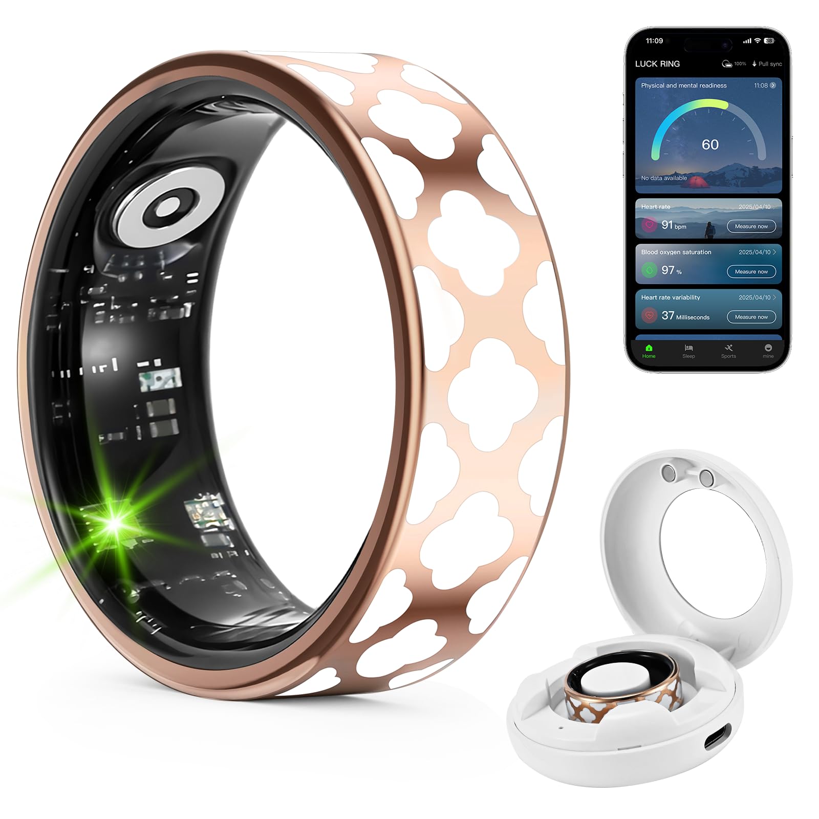 Panngu Bague Connectée Taille 9 En Noir, Pour Le Sommeil Et La Forme