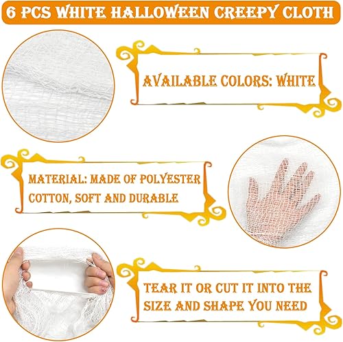 Miniatura 78 de ZeeDix Paquete de 6 paños espeluznantes grises de Halloween, 30 x 75 pulgadas, gasa espeluznante negra para suministros de fiesta de Halloween