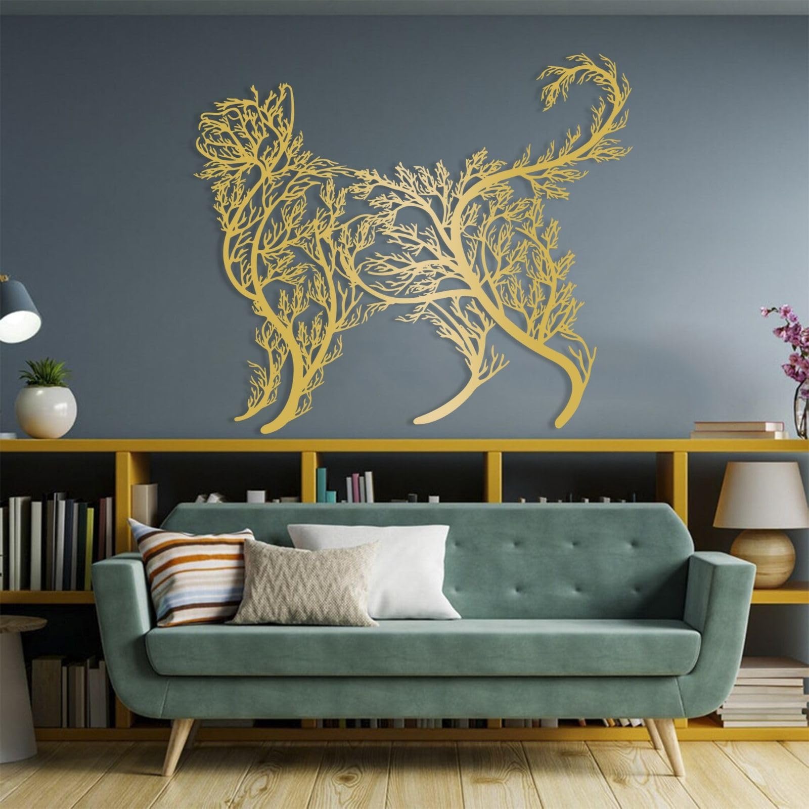 Decoración De Pared De Metal Árbol Decorativo con Forma De Gato Letrero Grande para Sala De Estar Regalo para Amantes De Los Gatos 90 X 78 Cm Blanco.
