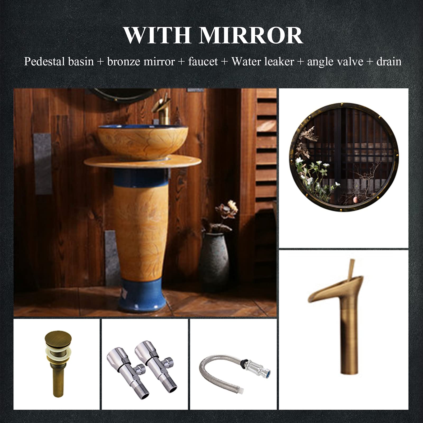 Pedestal Bathroom Sink Ceramic Retro Industrial Style Deco
