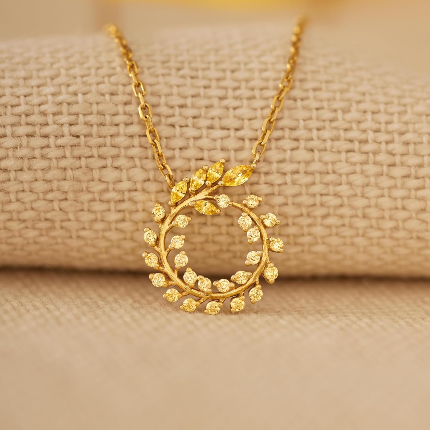 STORYJEWELLERY Circle Necklaces for Women, Dainty Leaf Pendant Necklace, 18K Gold Circle Chain, Simple Gold Plated Necklace, Cute Charm Necklace, Trendy Cubic Zirconia Necklace, Gold Jewelry for Women - Image 6