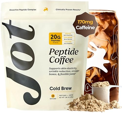 NUEVO Jot - Café en polvo de colágeno con impulso y beneficios, 0.71 oz de péptidos de colágeno hidrolizados y 170 mg de cafeína, café en polvo de