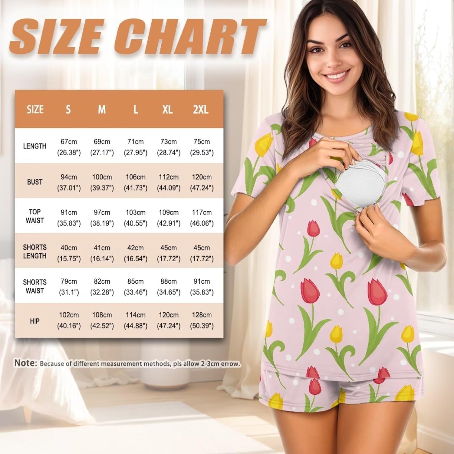 2 Pack Maternity Nursing Pajamas Sets for Women, Double Layer Sleepwear for Summer S-2XL Size