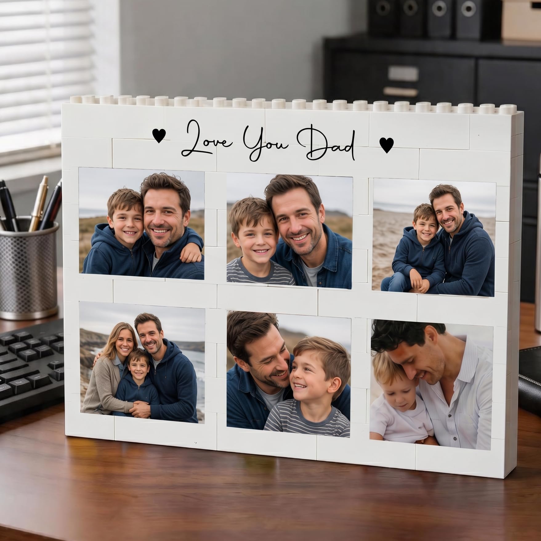 Personalised Photo Building Bricks Puzzle, Dad Gifts from Daughter Son, Custom DIY 3d Jigsaw Puzzle Board Photo Frame, Best Fathers Day Birthday Presents for Dad, Men, Grandpa & Family Keepsake — image 1