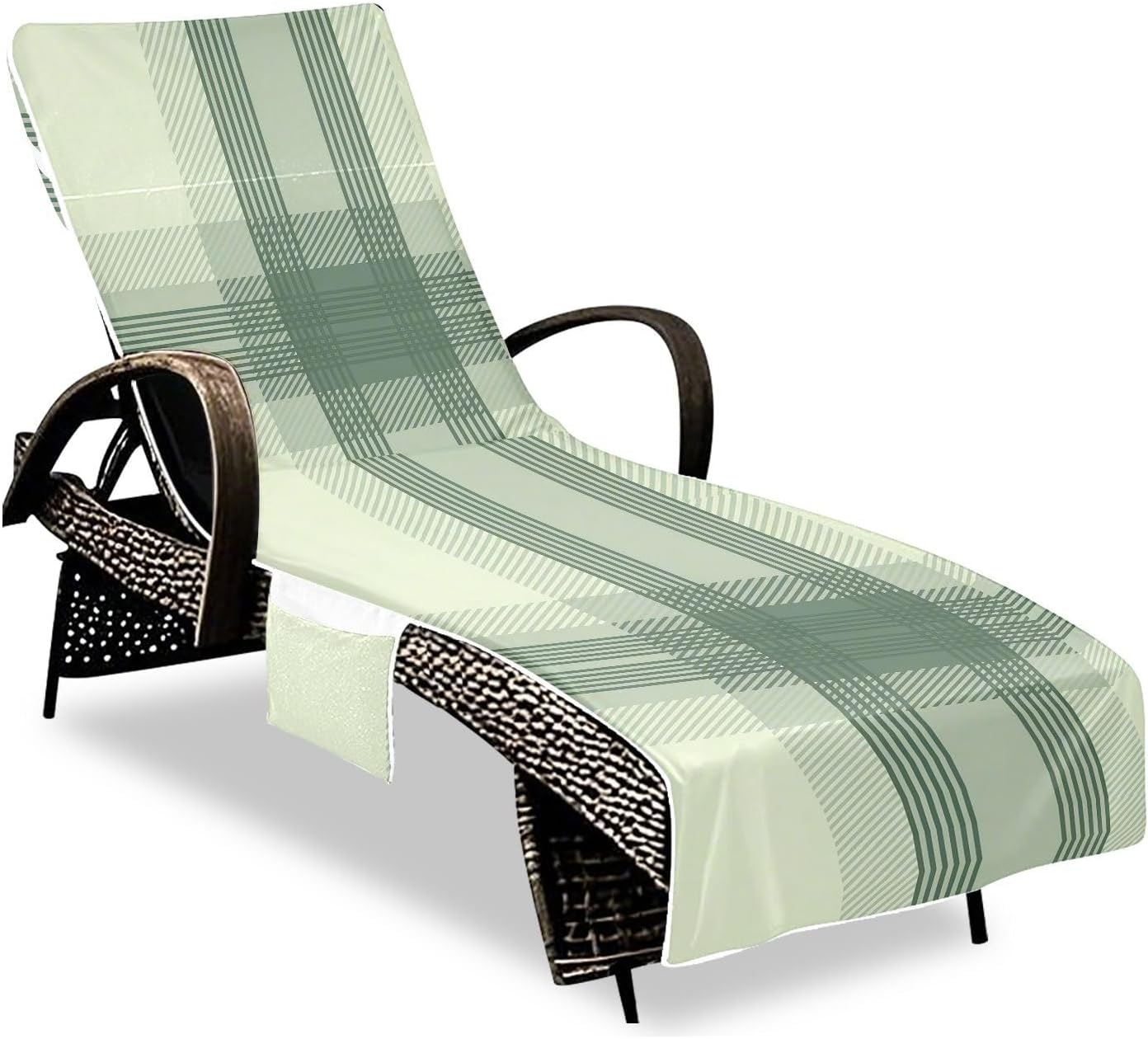 Checkered Patterns Lounge Chair Towel Cover with Side Pockets – 85x30in Foldable Chaise Cover for Beach, Pool, Patio, Spa