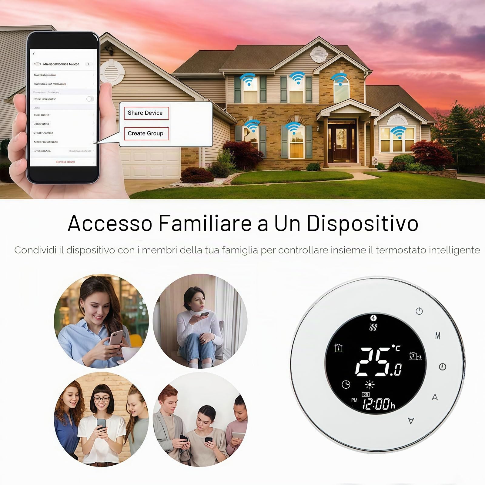 6000 Serie Wi-Fi Termostato- Termostato Touchscreen Programmabile per Riscaldamento o Raffreddamento - Controllo Remoto da Cellulare Compatibile con Alexa, Google Home e IFTTT