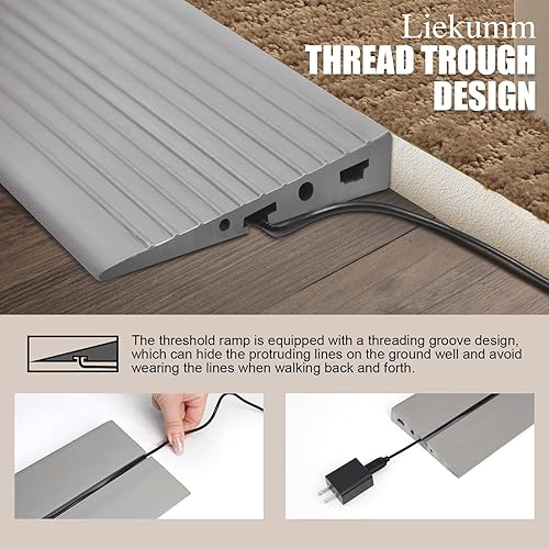 Miniatura 3 de LIEKUMM Rampa portátil de umbral sólido de 1 pulgada, rampa de PVC antideslizante de 35.4 pulgadas de ancho para silla de ruedas para el hogar,