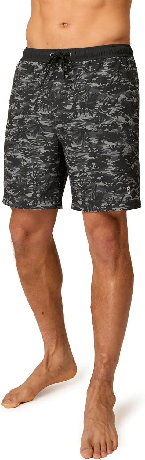 Free Country Men's Swim Trunks 7" Inseam Lined Swimming Shorts Quick Dry UPF 50+ Stretch Lined Boards Beach Pool-Palm Camo