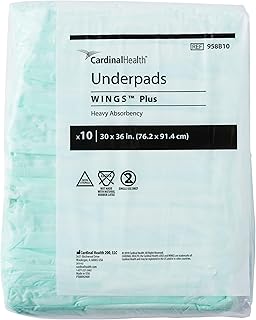 Underpads, Wings™ Plus, Heavy Absorbency, Green, 958B10, 30 x 36IN, Pack of 10