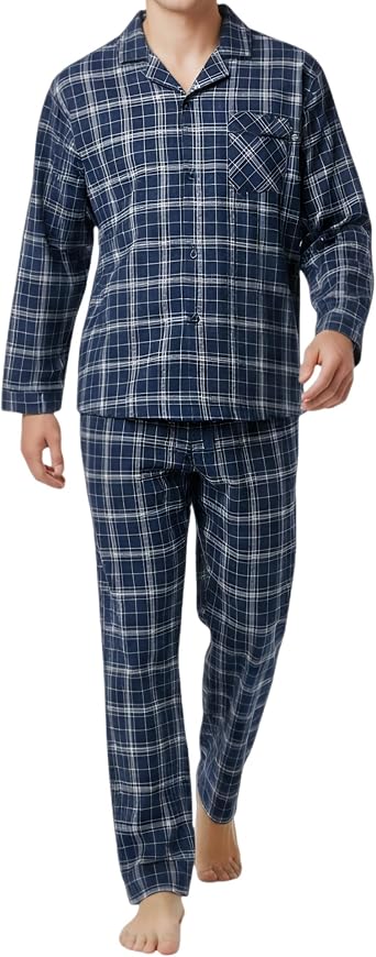 DAVID ARCHY Mens Pajamas Set Flannel Pjs Sets Ultra-Soft Cotton Pajamas for Men Classic Plaid Lounge Set with Roomy Pockets
