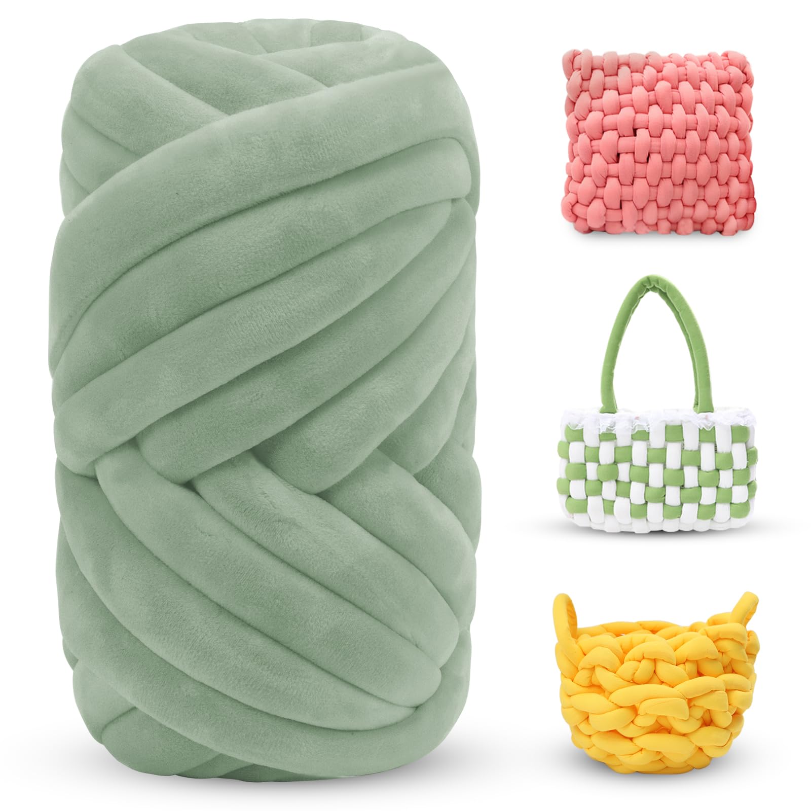 LEREATI Thick Chunky Yarn for Arm Knitting Jumbo Tube Soft Chunky Knit Blanket Velvet Yarn for Crocheting Handbags Hand Knitting Pet Bed Rugs Pillows Crafts (250g, Emerald)