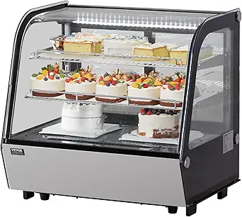 VEVOR Refrigerated Display Case, 4.2 Cu.Ft./115L Countertop Pastry Display Refrigerator, 2-Tier with LED Lighting and Turbo Cooling