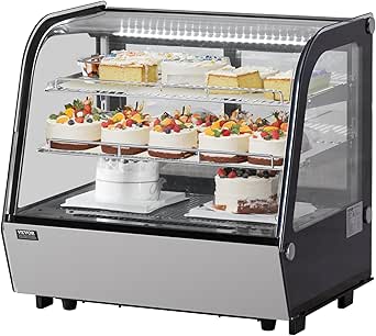 VEVOR Refrigerated Display Case, 4.2 Cu.Ft./115L Countertop Pastry Display Case, 2-Tier Commercial Refrigerator with LED Lighting, Turbo Cooling, Frost-Free Air-Cooling