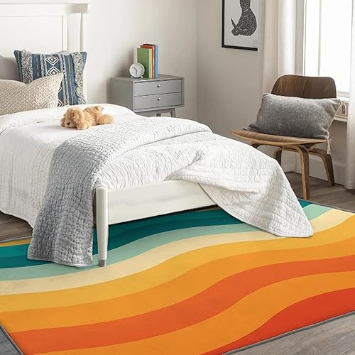 Miniatura 2 de Alfombra retro y decoración del hogar, alfombra lavable de 2 x 3 a 70 segundos, para entrada, sala de estar, dormitorio, tapete antideslizante y