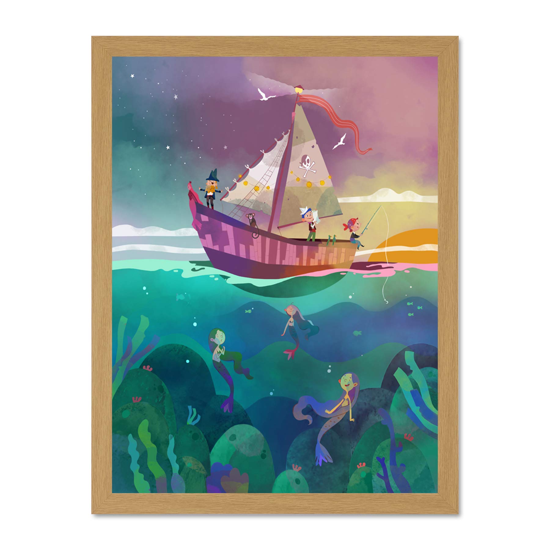 Wee Blue Coo Pirates Mermaids Large Framed Art Print Poster Wall Decor 18x24 inch