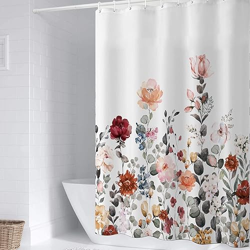 Miniatura 6 de Cortina de ducha de tela floral, cortina de ducha de baño, tela de poliéster impermeable de secado rápido, juego de cortina de ducha para baño,