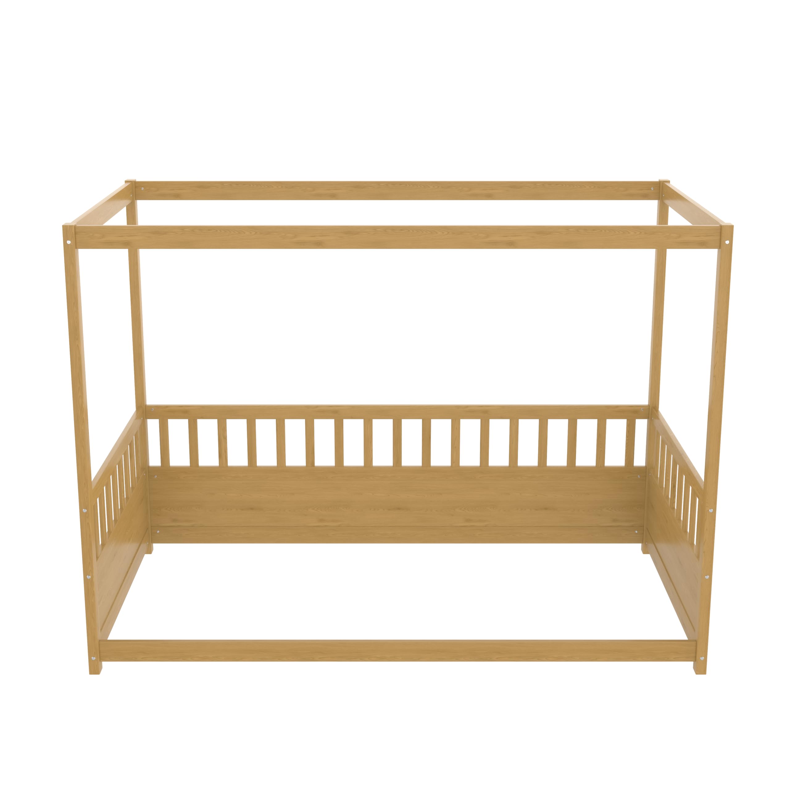 METAMONDE 8 M Twin Size Wooden Canopy Bed Frame, Floor Bed with 21.45 Inch Safety Rails, Natural Pine Wood