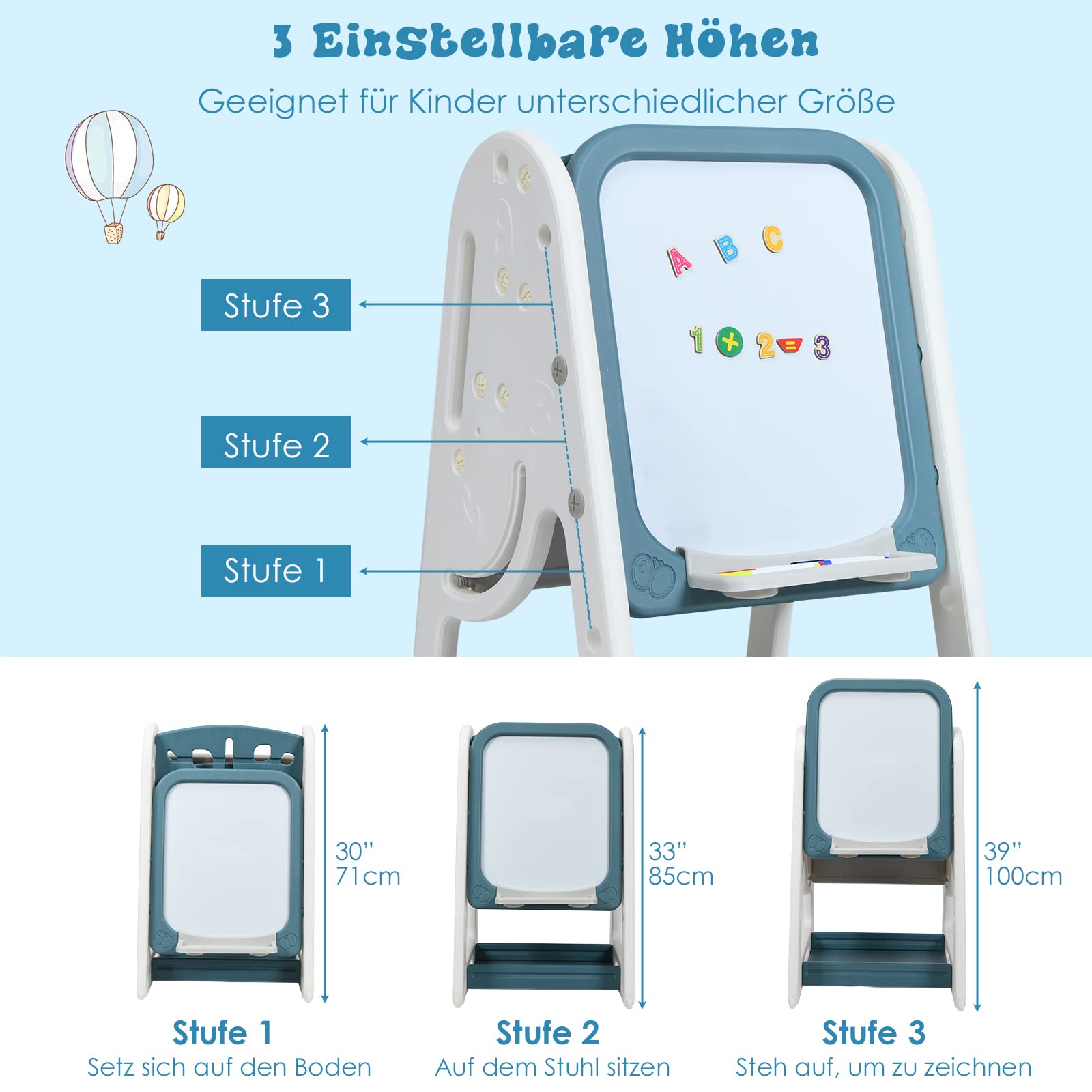 GOPLUS Kinderstaffelei Mit Stuhl - Drehbare Magnetische Tafel 50x50x85cm