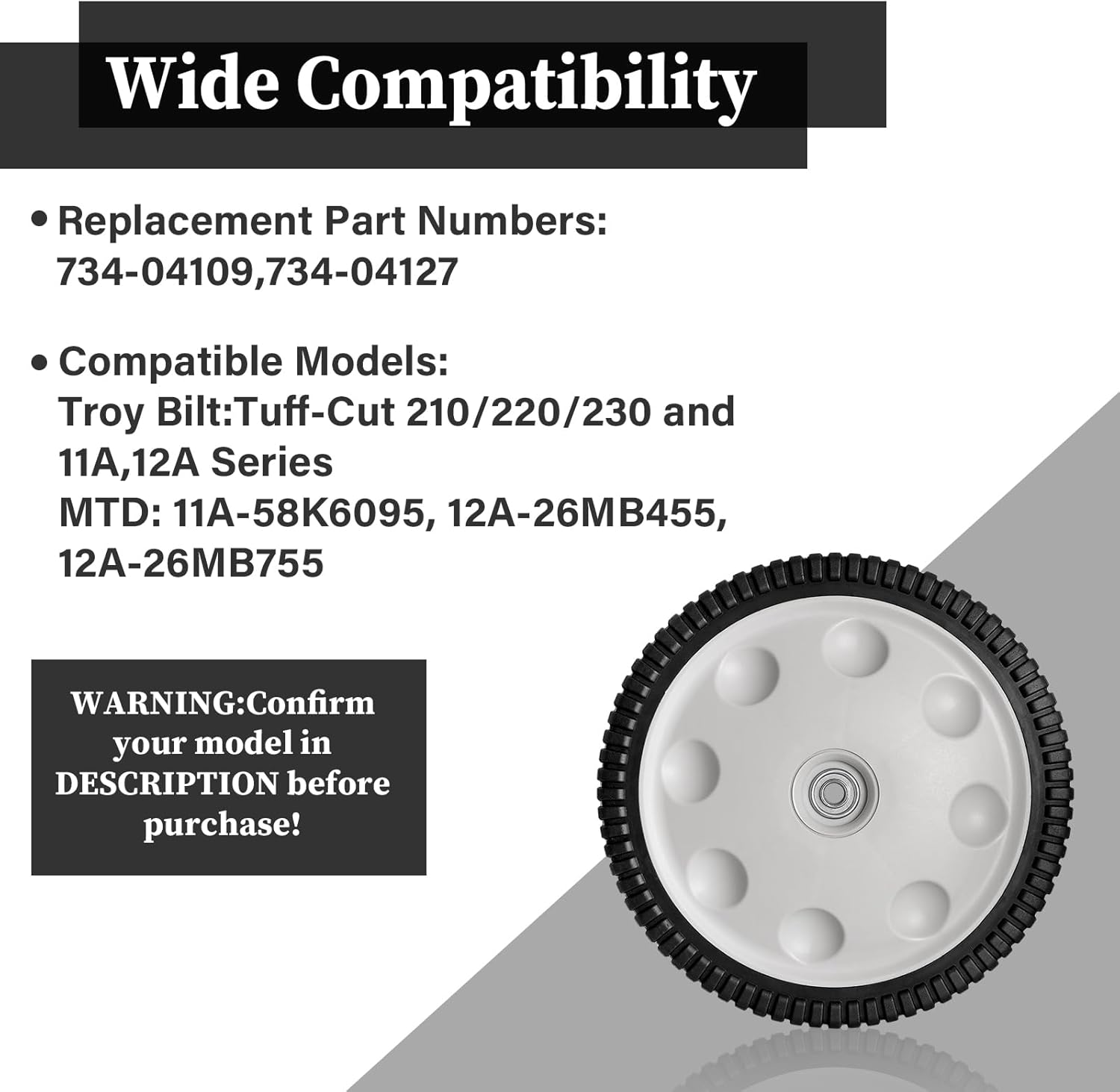 734-04019 Lawn Mower Wheels Replacement Part, Compatible with MTD Troy- Bilt S-Wave Wheel Tire, Replaces 734-04019 734-04127 Walk-Behind Push Lawn Mower, 1 Pack
