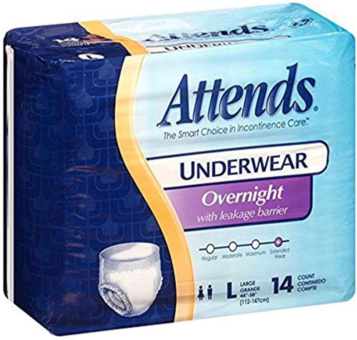 AttendsIncontinence Care Underwear for Adults, Overnight, Large, 14 Count