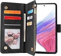 Vista 2 de Asuwish Funda compatible con Samsung Galaxy A53 5G 2022 y protector de pantalla de vidrio templado, funda de cuero con tapa para tarjetero, fundas