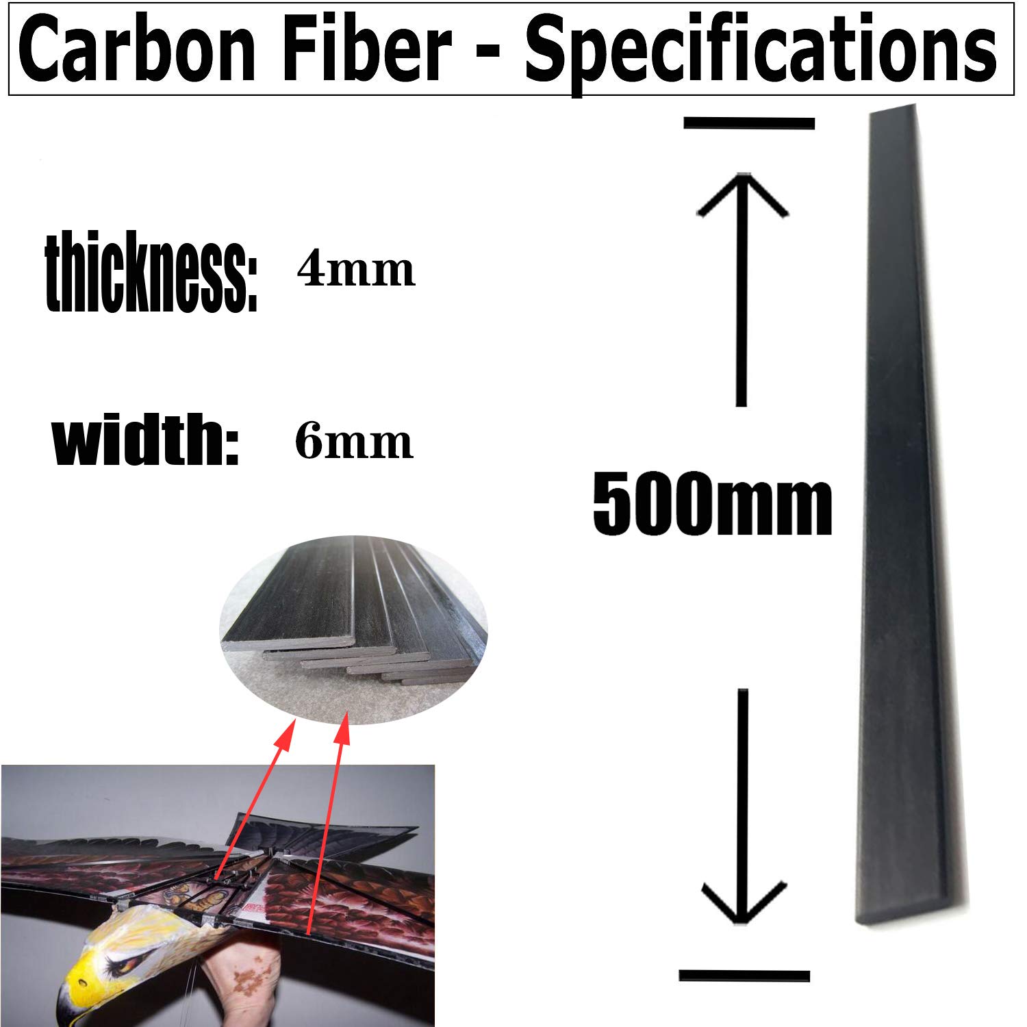 2 Fogli In Fibra Di Carbonio 4x6mmx500mm - Pannelli Piatti Anti-UV Per Hobby E Modellismo - Foto 2