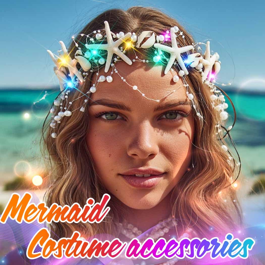 Unicra Light up Mermaid Crown Sea Shell Headpiece Starfish Beach Wedding Hair Accessories for Women - Image 7