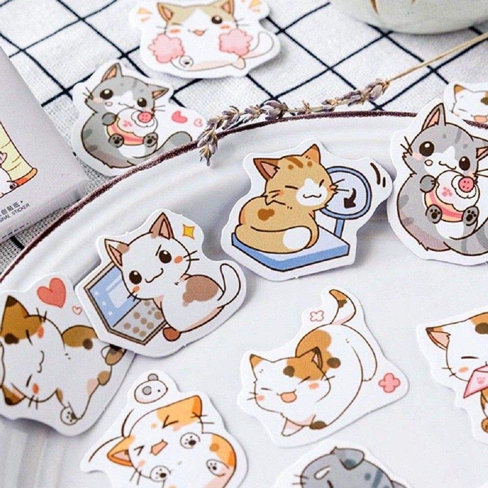 Akachafactory Aufkleber-Set, 10 Sticker Auf Brett – Bunt, Für Scrapbooking, Kinder, Katzen-Motive