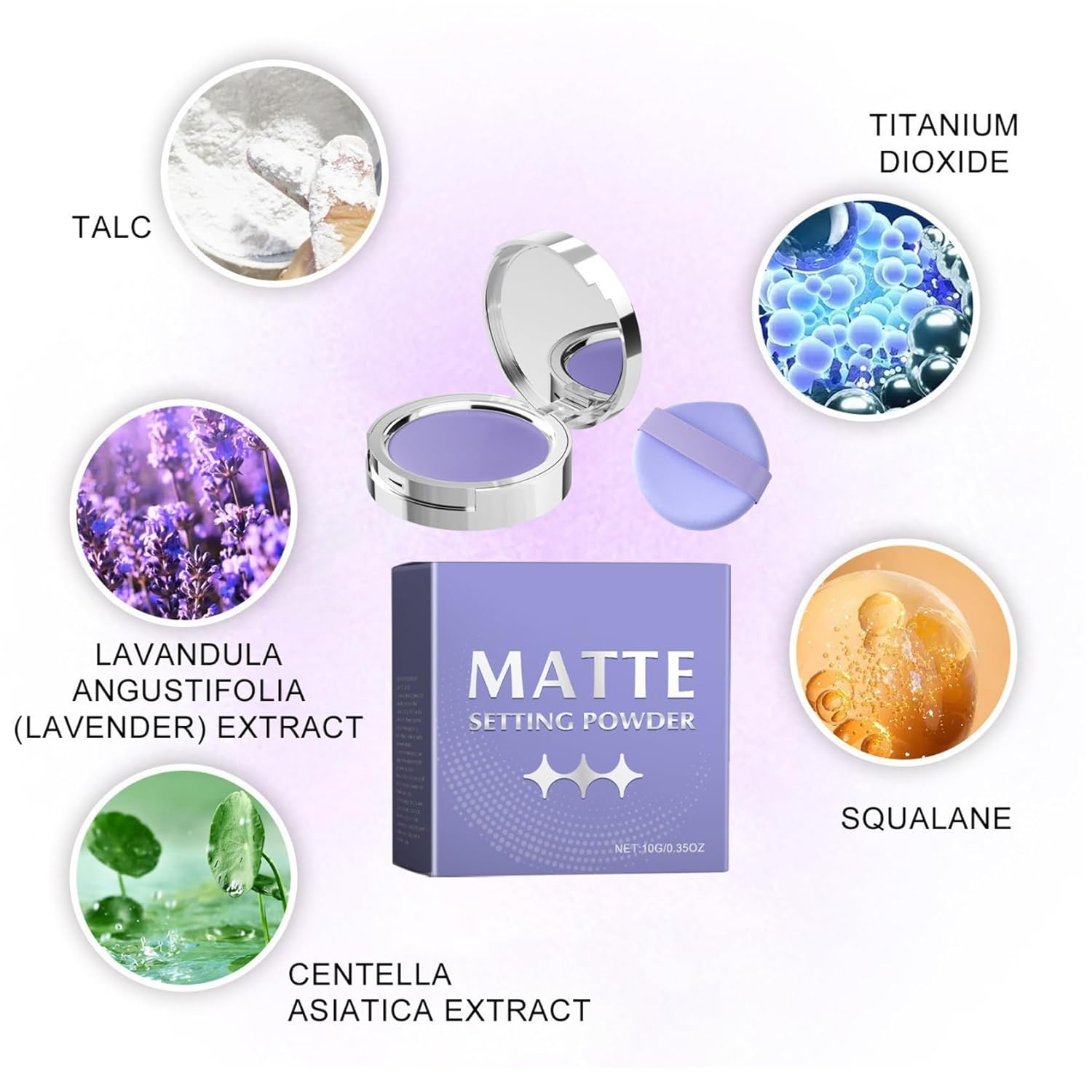 Lavender Setting Powder - Mattifying Pressed Powder for Face, Oil Control & Color Correcting, Translucent Finish for All Skin Tones, Flawless Vegan & Long-Lasting Makeup Setting 0.35OZ - Image 8