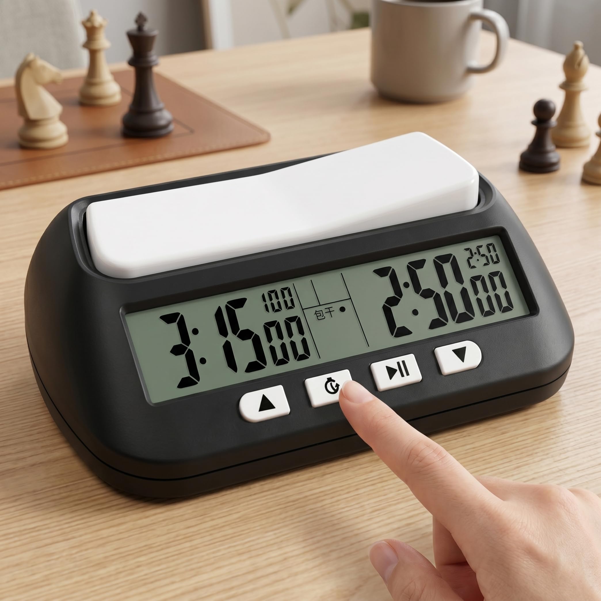 Temporizador de ajedrez, Reloj de ajedrez Digital Modo de sincronización múltiple Pantalla Dual para torneos Oficiales y Juegos Casuales, Negro