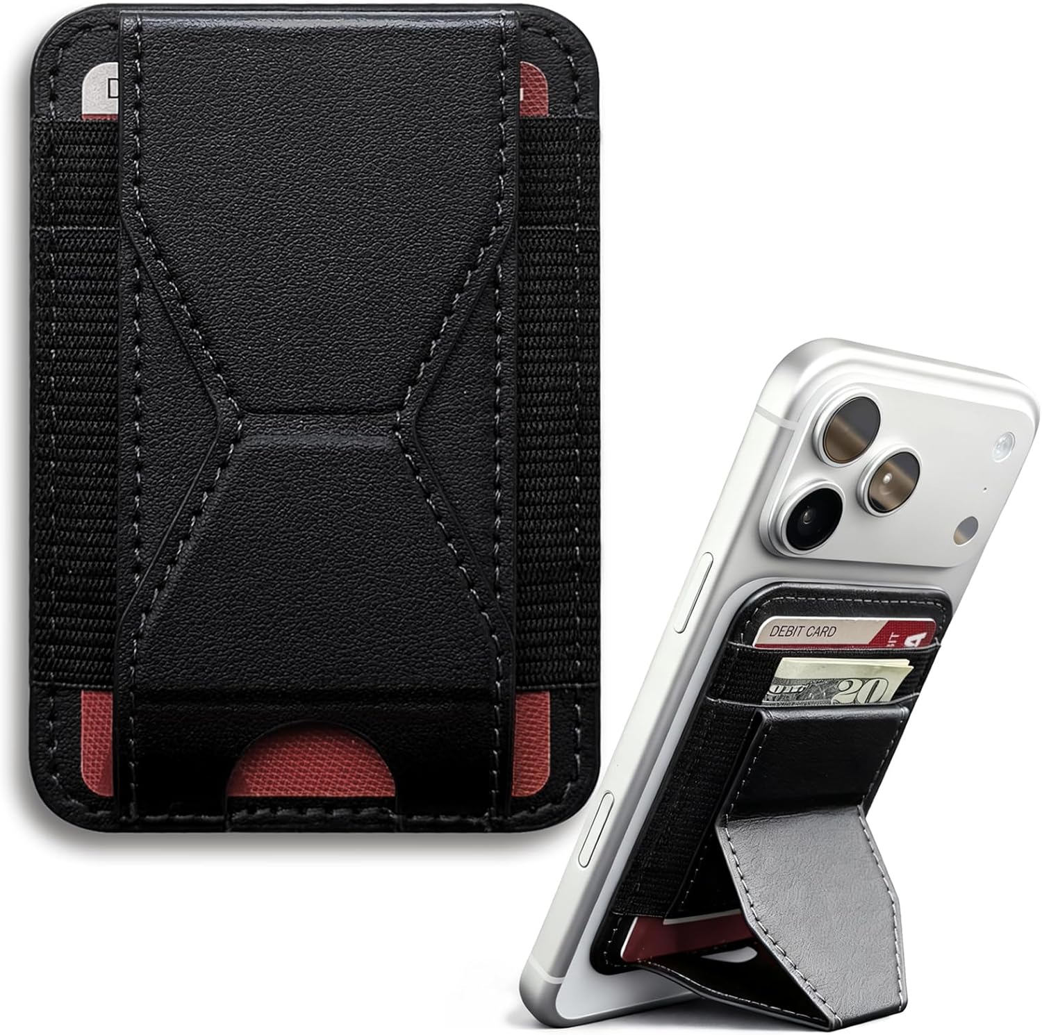 For Magsafe Wallet with Stand, Magnetic Wallet for iPhone 17/16/15/14/13/12 Series, Angle Adjustment & 7 cards holder with cash holder phone wallets, Black(DBX002)