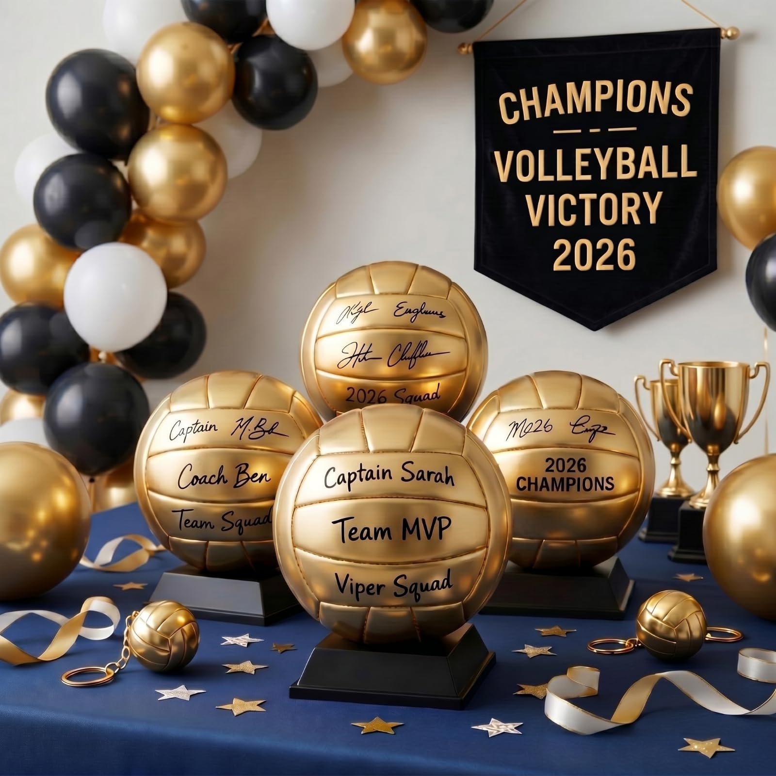 Hiboom Gold Autograph Volleyball with Display Stand Air Pump for Trophies High School College Anniversary Coaching Gift Awards Championship Party