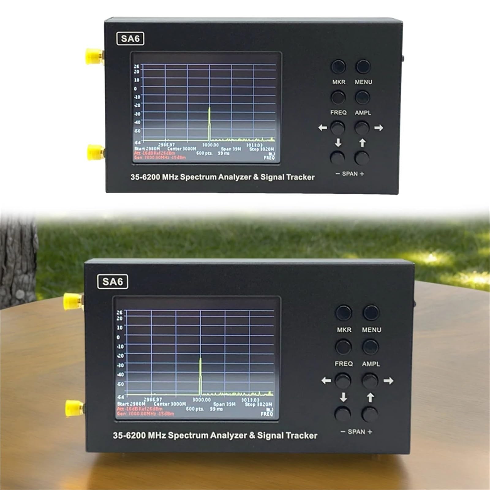 Analizador de Espectro, Generador de señal de espectro SA6 35-6200 MHz 3G 4G LTE CDMA DCS GSM GPRS GLONASS Analizador de espectro y rastreador de señales Pantalla de 3,2 pulgadas