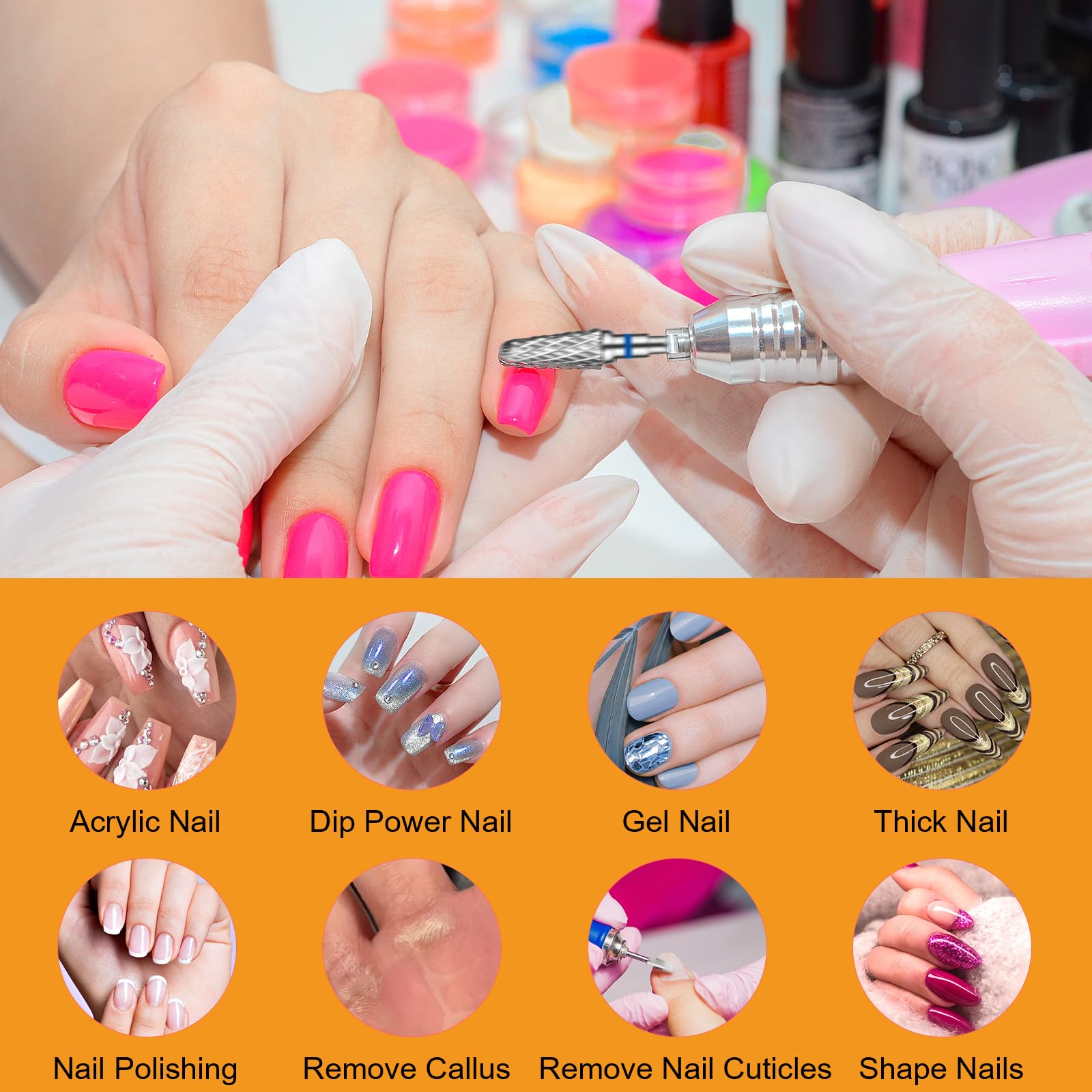 Paquete de 6 brocas de uñas para uñas acrílicas, brocas de carburo de tungsteno profesionales de 3/32 pulgadas, brocas de cutícula Efile, cabezales de molienda, brocas eléctricas para cutículas 5