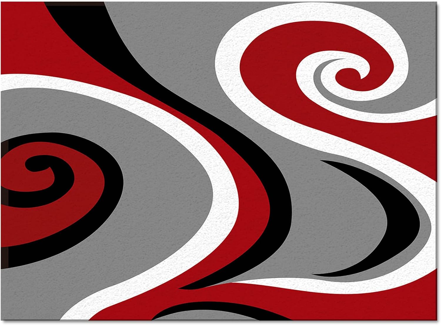 Rectangular Area Rug for Living Room, Bedroom, Red Black Non-Slip Residential Carpet, Kitchen Rugs, Modern Gray Moire Geometric Abstract Art Floor Mat with Rubber Backing 2' x 3'