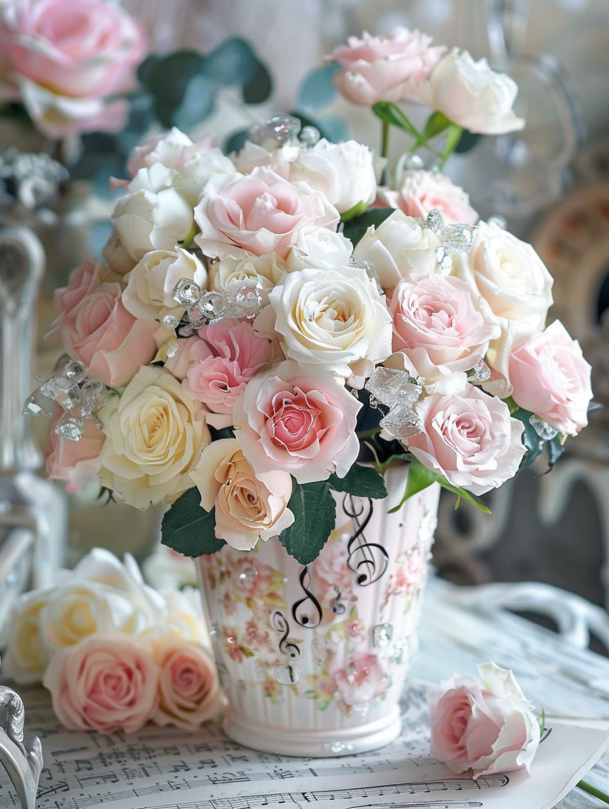 Taxpy 11CT Rosas En Un Jarrón Diy Punto De Cruz Kit Completo Flores De Fantasía Kits De Punto De Cruz Para Adultos Y Principiantes,Preimpresos,Estampados,Para Bordar,Manualidades. 80x100cm